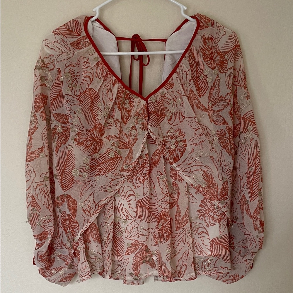 BTFL-Life Elegant Red Floral Blouse Size Medium